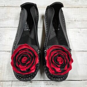 Spring Step L'Artiste Women 36(5.5-6) Black Dezi 3D Rose Floral Ballerina Flats